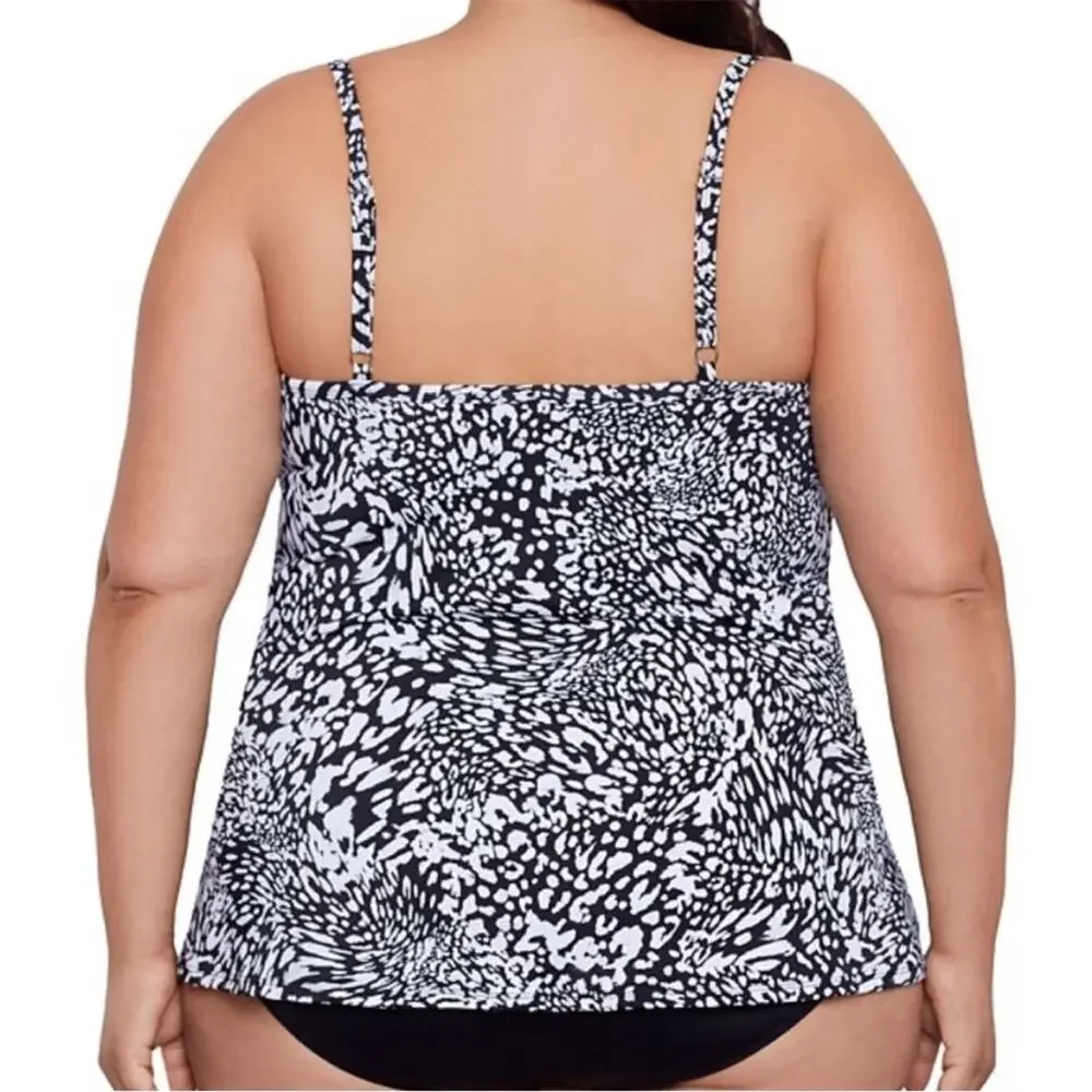 Swim Solutions Printed Flyaway Fauxkini One piece black white - 18W - Picture 2 of 14